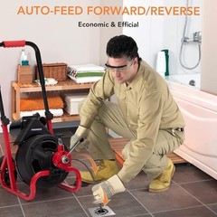 75FT x 1/2In Drain Cleaner Machine Electric Sewer Snake Auger Auto Feed 6 Cutter