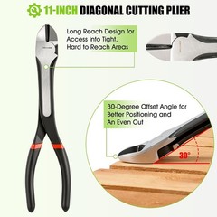 11&Prime; Diagonal Cutting Nose Plier, Non-Slip Grip, Straight Extra Long Diagonal Wir