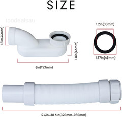 Bathtub Shower Drain Pipe, Low Profile Flat 1 1/2 P Trap Kit, Flexible White