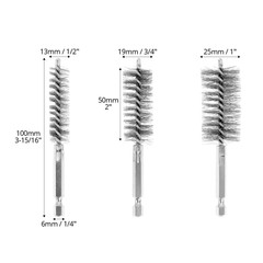 6Pcs Copper Tube Pipe Cleaner Brush Set 1/2&Prime; 3/4&Prime; 1&Prime; Wire Bore Drill 1/4&Prime; Hex