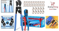 2-in-1 PEX Crimping Tool with Cutter & Clamp Kit 3/8-1&Prime;, Stainless Steel Clamps