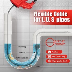 SHALL 20V Cordless Drain Auger, for 3/4&rsquo;&rsquo;-2&rsquo;&rsquo; Sewer Pipe, Sink Toilet Bathroom