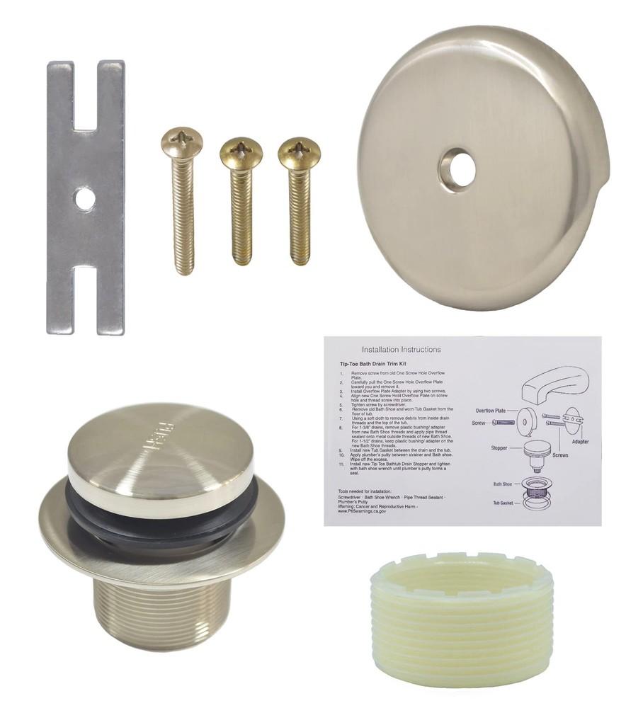 Gold-Hao-the-bathroom Tip-Toe Bathtub Drain Kit &ndash; with 1 Hole Brushed Nickel