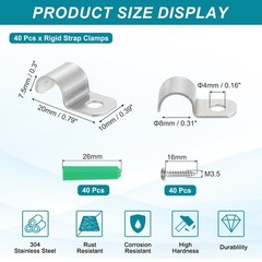 40Pack Stainless Steel Pipe Strap Fit for 5/16in(8mm) Cable U Shape Strap Clamp