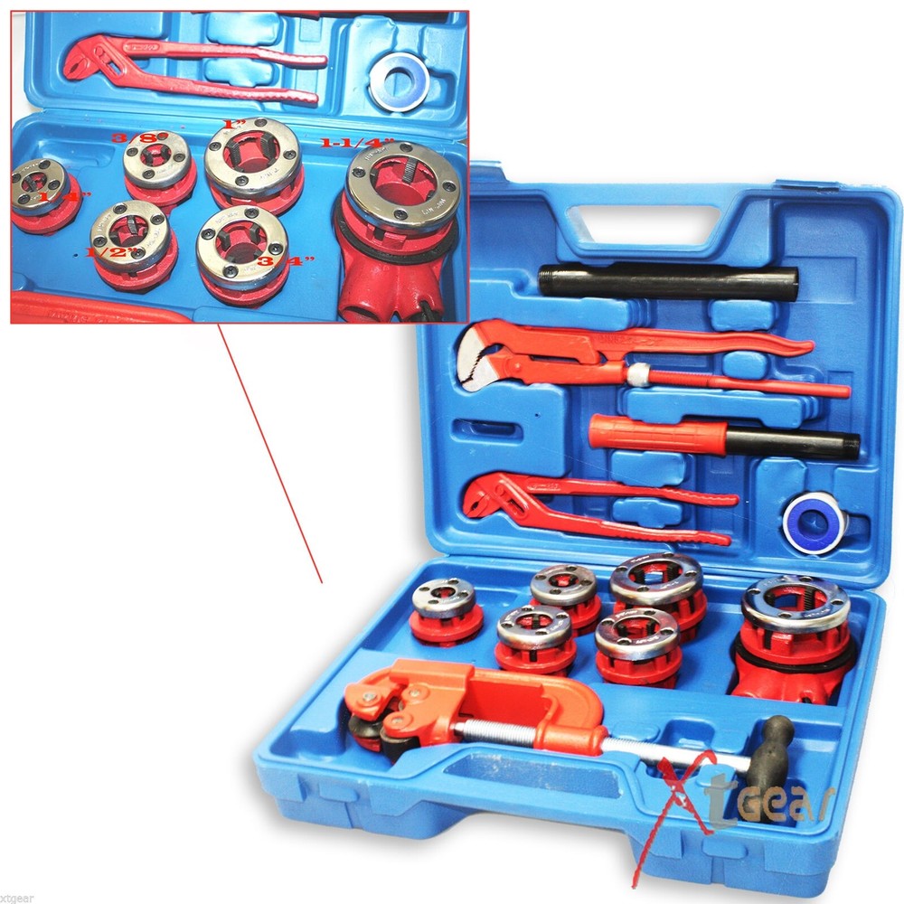 10PC Manual 6 NPT Threading Dies Cutter & Wrenches Kit Ratchet Pipe Threader