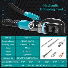 10 Tons Hydraulic Crimping Tool with 9 Dies &ndash; Battery Cable Crimper Tool & Wire