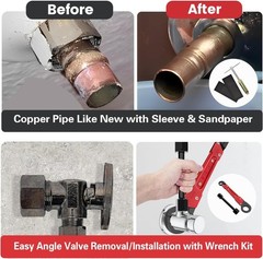 6 Pcs Plumbing Tools Kit with Angle Stop Wrench & 1/2-Inch Compression Sleeve