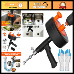 25FT Drain Auger Snake Tool &ndash; Manual & Drill Powered Hair Removal Cleaner for Si
