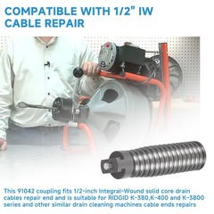 91042 Cable Repair Coupling Suitable for RIDGID Drain Cleaner Fittings, 1/2-I&hellip;