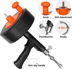 25ft Drain Auger Heavy Duty, Professional Plumbing Snake with Drill Adapter, Man