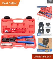Durable Ratchet PEX Crimper & Tool Set for 3/8-in to 1-in Stainless Steel Clamps