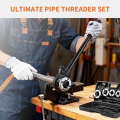 Portable Pipe Threader Kit &ndash; Ratchet Tool Set with 3 NPT Dies & Storage Case for