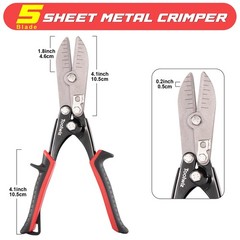 Toolwiz 5 Blade Sheet Metal Tools, Duct Crimping Tool for 24-26 Gauge Silver