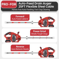 -FOR 20V Cordless Drain Auger, 25Ft Auto-Feed Drain Snake, Replaceable Cable,&hellip;