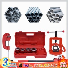 Ratchet Pipe Threader Kit Ratcheting Set w/ 5 Dies 3/8&rdquo; to 1-1/4&rdquo;& Handle BSPT