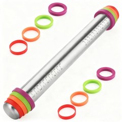 Stainless Steel Rolling Pin with Adjustable Thickness Rings &ndash; 4 Interchangeab&hellip;
