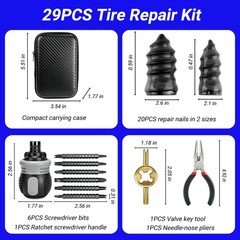 29PCS Tire Repair Kit, Spiral Screw~in Tire Plugs for Car Truck Motorcycle