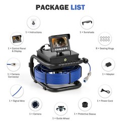 4.3 in. Sewer Inspection Camera w 98FT/30M Cable Rechargeable Battery for Pipe