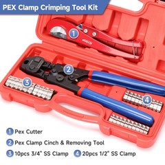 PEX Crimping Tool with Ratchet & Removal Function, 20PCS 1/2&Prime; & 10PCS 3/4&Prime; Clamp