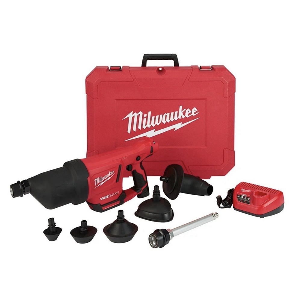 Milwaukee 2572B-21 M12 12V Airsnake Drain Cleaning Air Gun Kit w/ Attachments