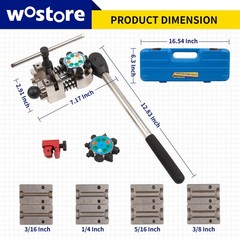 Wostore 45&deg;&37&deg; Brake Line Flaring Tool Kit, Single/Double/Bubble, 5 Dies