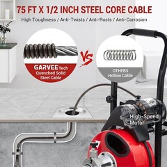 Auto Feed 75 FT x 1/2 Inch Drain Cleaner Machine 250W Portable Sewer Snake Auger