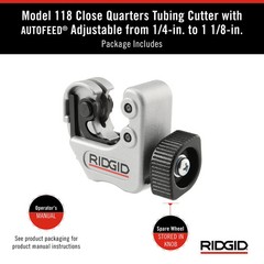 Japan NEW RIDGID Spring Tube Cutter 118 Model 86127 for 1/4&Prime; to 1-1/8&Prime; Tubes