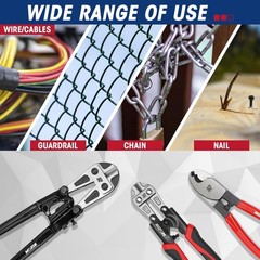 3-Piece Bolt Cutter Pliers Set, 14&Prime; Heavy Duty Bolt Cutter, 8&Prime; Mini Bolt Cutter,