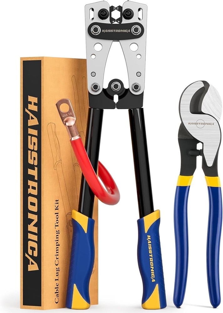 Heavy Duty Battery Cable Crimping Tool Kit-Ratchet Hex Extended Handle Crimper f