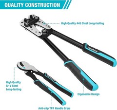 DURATECH Battery Crimper Tool with Wire Cutter for AWG 10 8 6 4 Cable Lugs