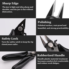 3.5in Mini Wire Cutter Flush Cutters Micro Snips w/ Lock Spring Black