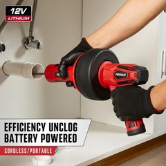 POPULO 12V Cordless Electric Drain Auger, Auto Feed Plumbing Snake Drain
