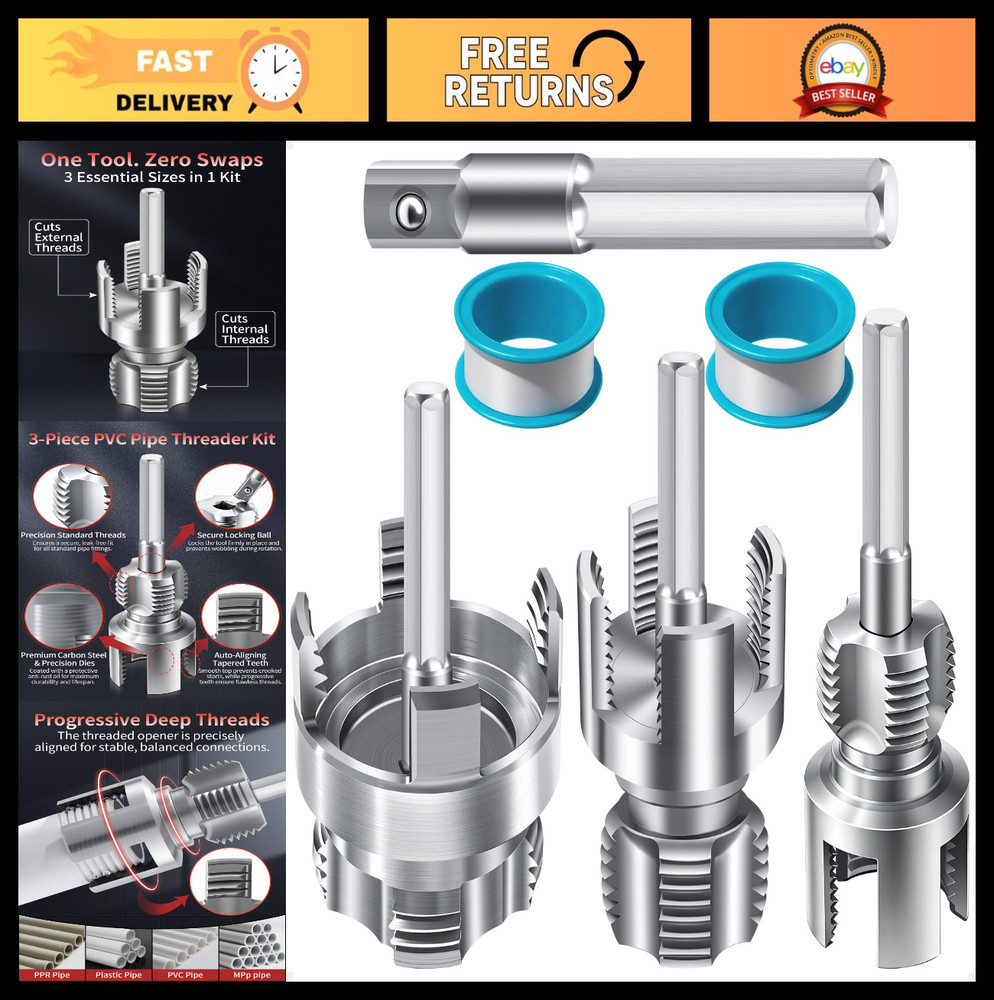 Heavy-Duty PVC Pipe Threader Kit &ndash; 3PCS Plastic Tool for 1/2&Prime;, 3/4&Prime;, 1&Prime; Pipes