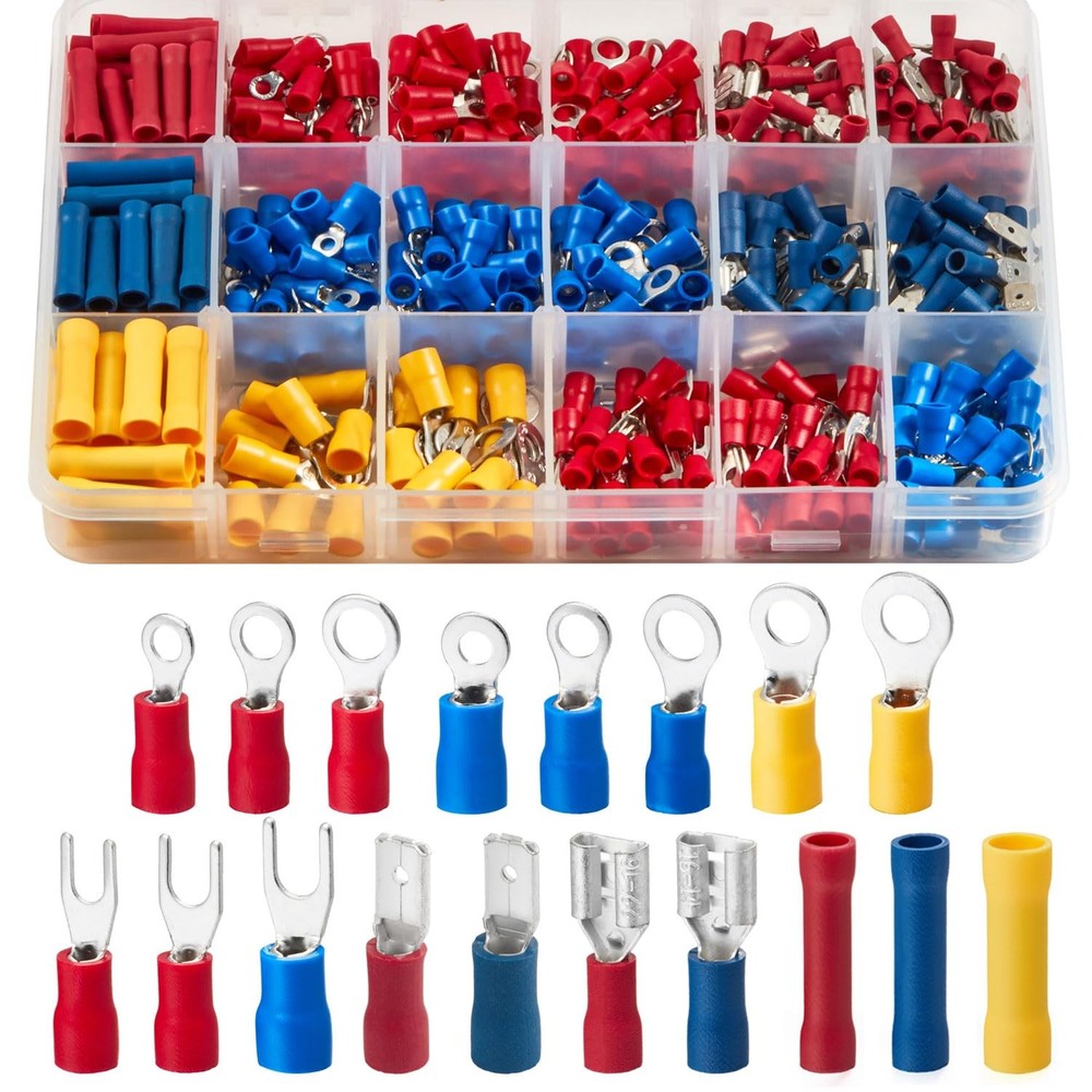 200pcs Insulated Crimp Wire Connector Terminal Assortment Contains Ring, Butt Sp