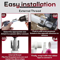 3 Pcs PVC Pipe Threader, Bolt Extractor, Drill-Compatible Pipe Tapping Tool | 1/