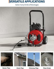 100FT 1/2in Drain Auger 370W Steel Core Cable with Foot Switch for Sewer Clogs