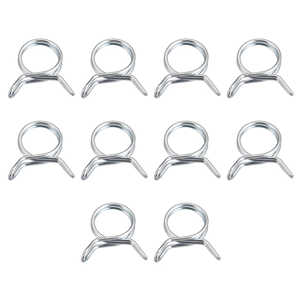 Double Wire Spring Hose Clamp, 10pcs 65Mn Steel 10mm Spring Clips, Silver Tone