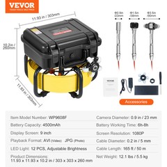 VEVOR Sewer Camera 165ft/50m Self-Leveling Drain Camera with 9&Prime; Screen 36X Zoom