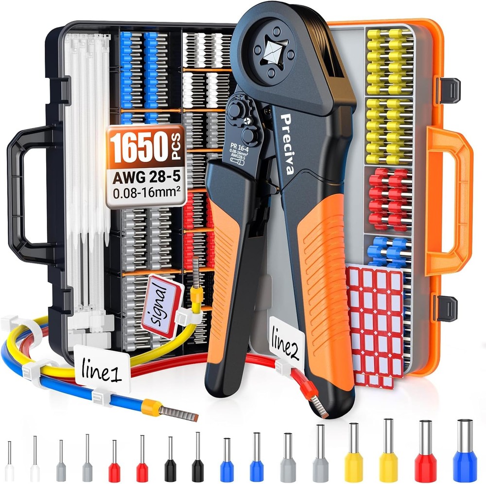 Ferrule Crimper Tool Kit 1650PCS &ndash; Self-Adjusting Ratchet Pliers 4 AWG 28-5 (0.0