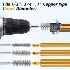 1/2&Prime;, 3/4&Prime;, 1&Prime; Copper Pipe Cleaner for Drill Set Includes External Stainless Ste