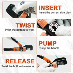 Pliertool 10 Ton Hydraulic Battery Cable Crimper Kit AWG 12-2/0 w/ Cutter