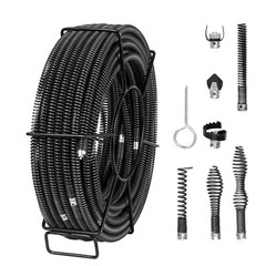 VEVOR Sectional Drain Cleaning Cable 100FTx5/8In & 7 Cutters for 0.8&Prime;-3.9&Prime; Pipes