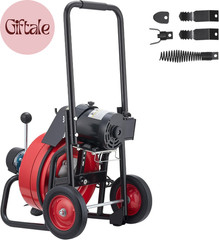 Drain Cleaner Machine 100 FT X 1/2 Inch, Auto Feed Sewer Snake Auger on Wheels,
