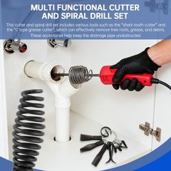 9pcs Drain Auger Drill Attachment, Cutter and Set, 8pcs, Black