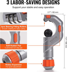 3PCS Tubing Cutter Set, 3/16&Prime;-2&Prime; O.D. Copper Pipe Cutter, 1/8&Prime;-7/8&Prime; O.D. Mini Tu
