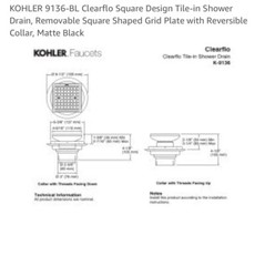 KOHLER Clearflo Square Design Tile-In Shower Drain in Matte Black K-9136-BL
