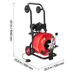 Uimoso Drain Cleaning Machine 100FT x 3/4Inch with Auto Feed and Multiple Wheels