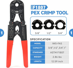 Icrimp PEX Crimping Tool Set for Copper Crimp Ring and PEX Cinch Clamp, Crimping