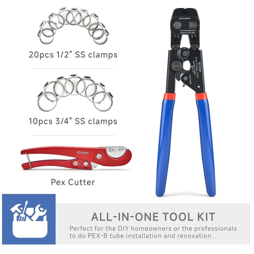 Universal Ratchet PEX Cinch Tool with Clamps and Cutter