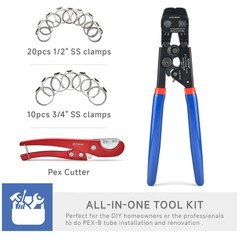 Universal Ratchet PEX Cinch Tool with Clamps and Cutter